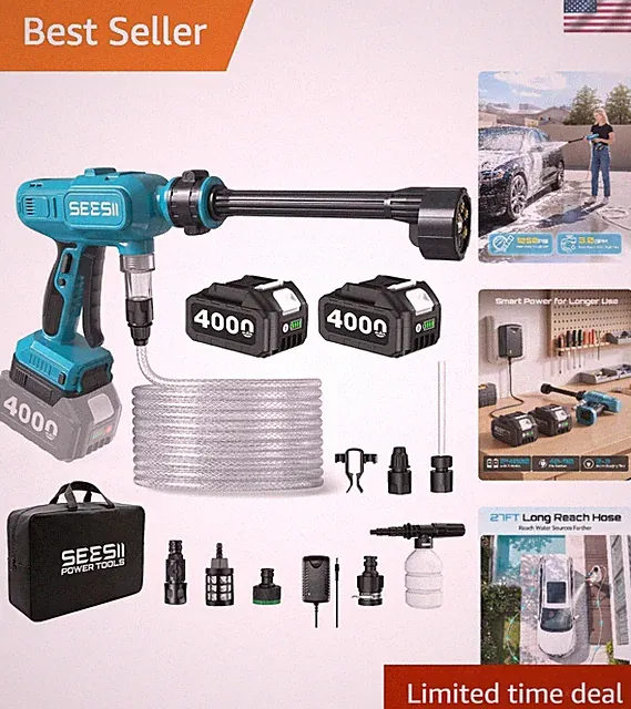 Cordless Pressure Washer 1250PSI, Portable Power Washer | High Pressure, 2x40...