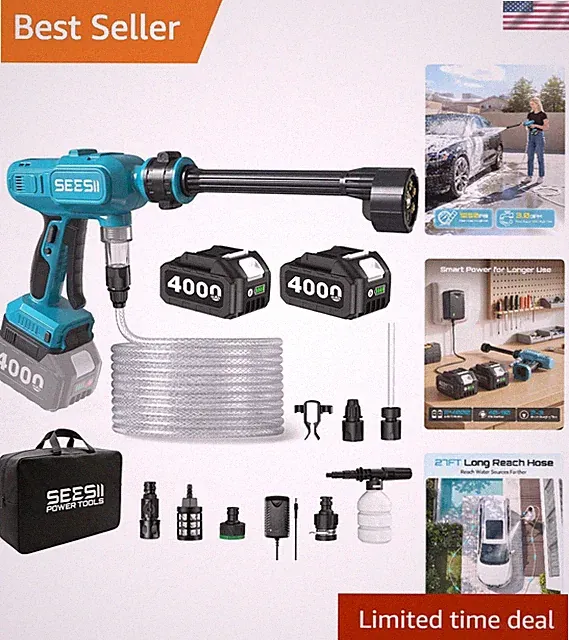 Cordless Pressure Washer 1250PSI, Portable Power Washer | High Pressure, 2x40...