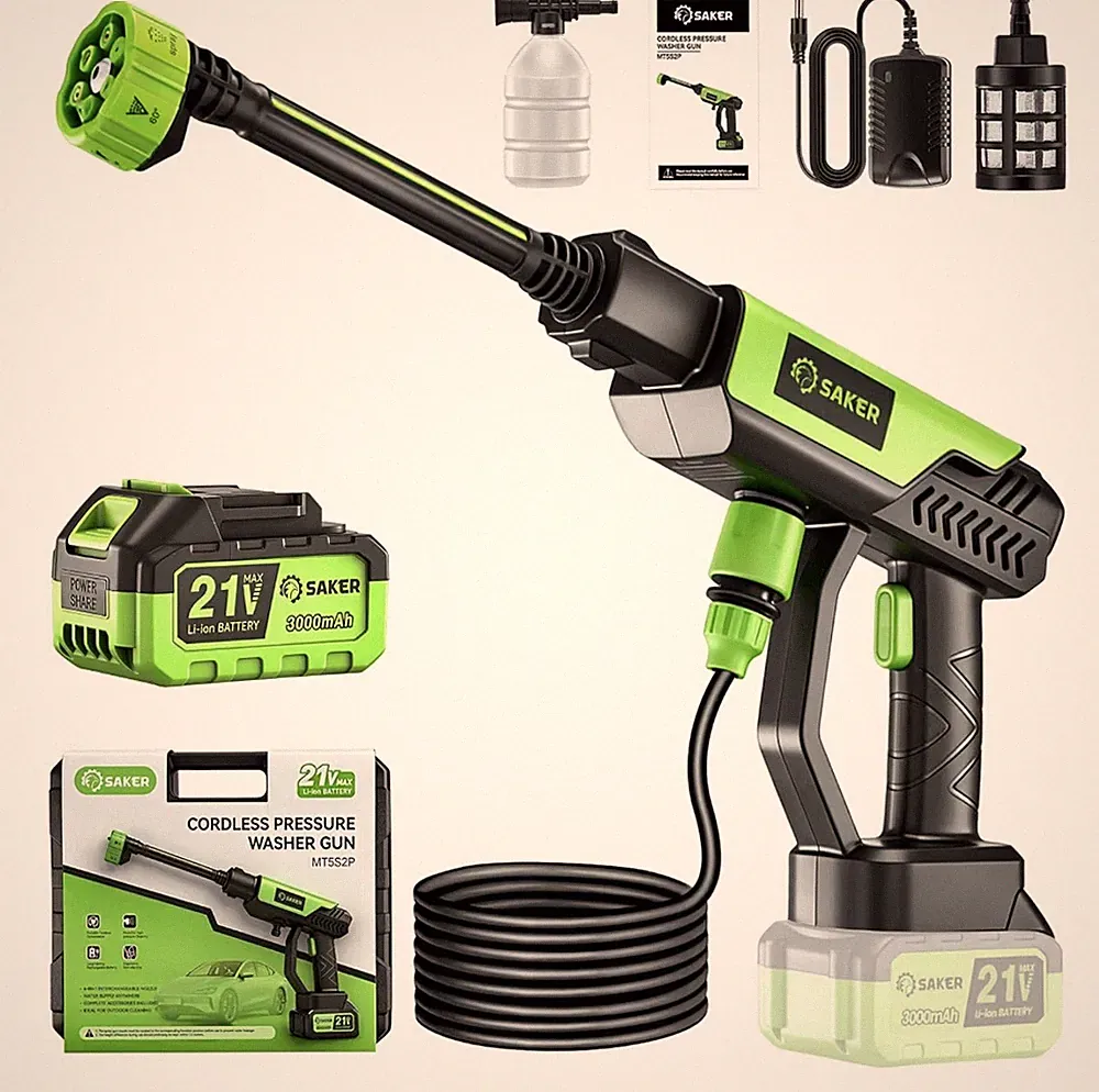 Cordless Pressure Washer,1300PSI Portable Pressure Washer 6-1 Nozzle By Saker