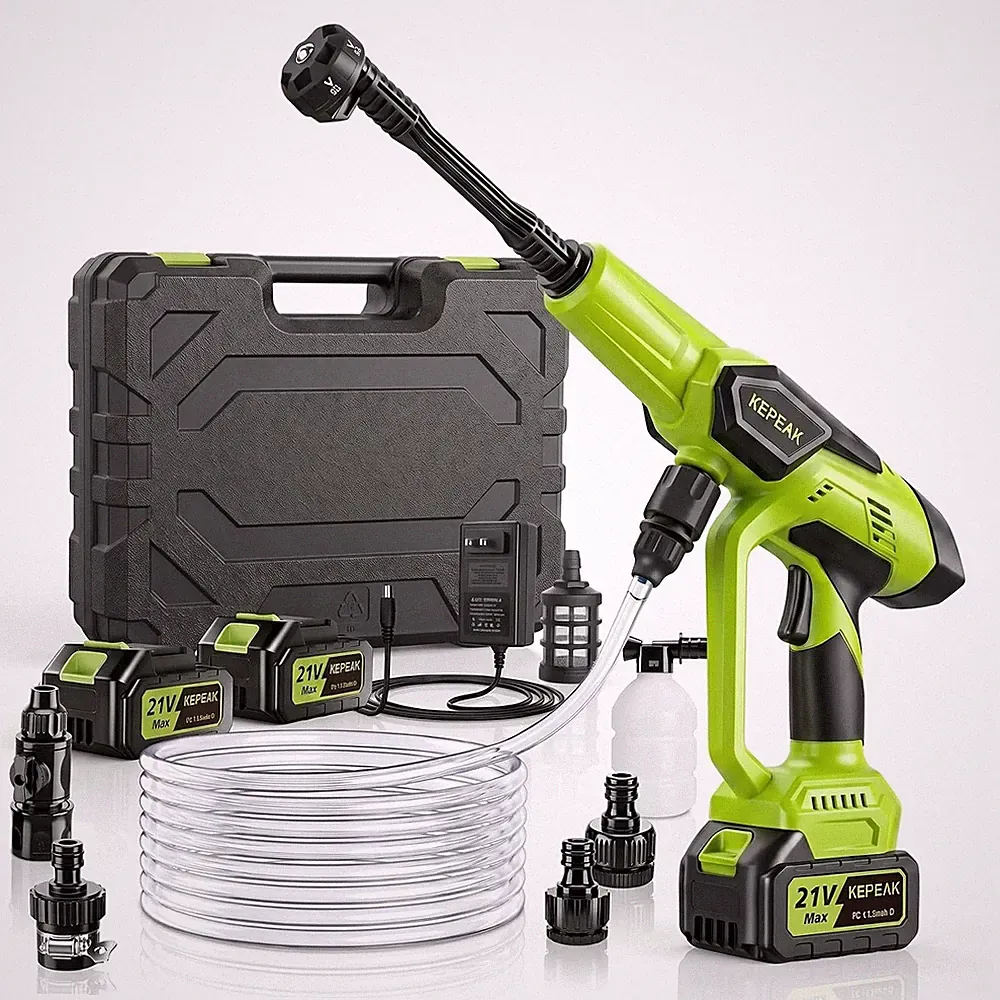 Cordless Pressure Washer, 1450 PSI, 6-in-1 Nozzle, 2 Batteries, Car, Patio