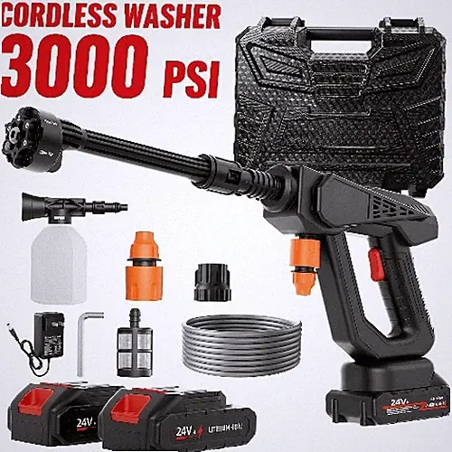 Cordless Pressure Washer, 2 Batteries, 2 Spray Guns, 6-in-1 Nozzle, Tool Box
