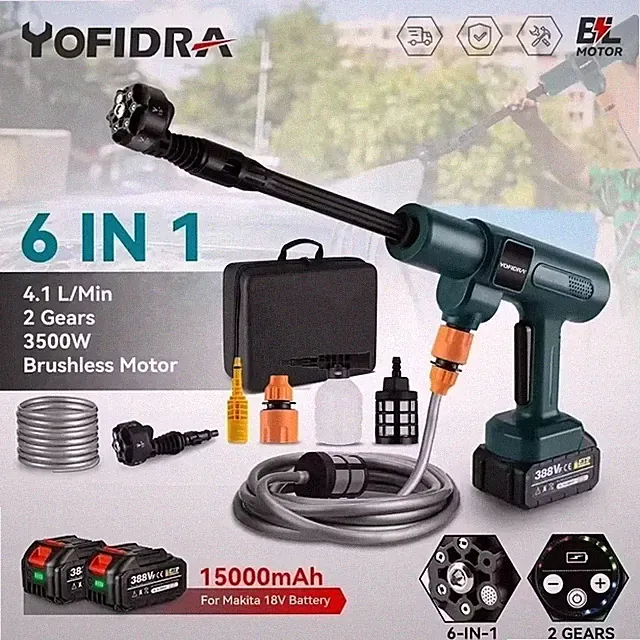 Cordless pressure washer 200 bar 3500W, 6 in 1, washing machine comp