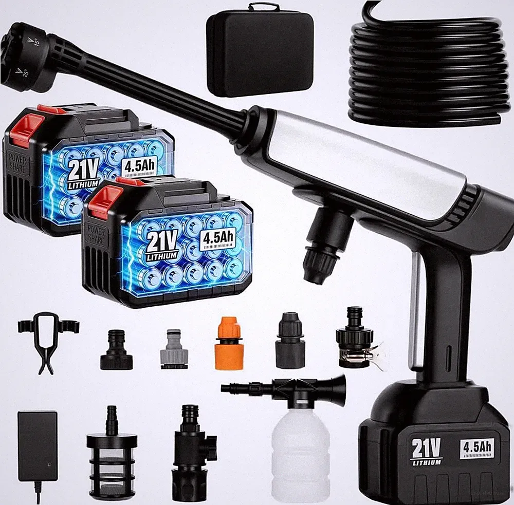 Cordless Pressure Washer 21V Portable Power Cleaner 2x 4.5Ah Battery 6-in-1 Nozz