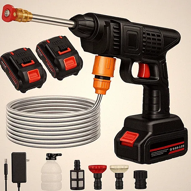 Cordless Pressure Washer 26 Bar Copper Motor Self-Priming 2 Batteries Car Bike