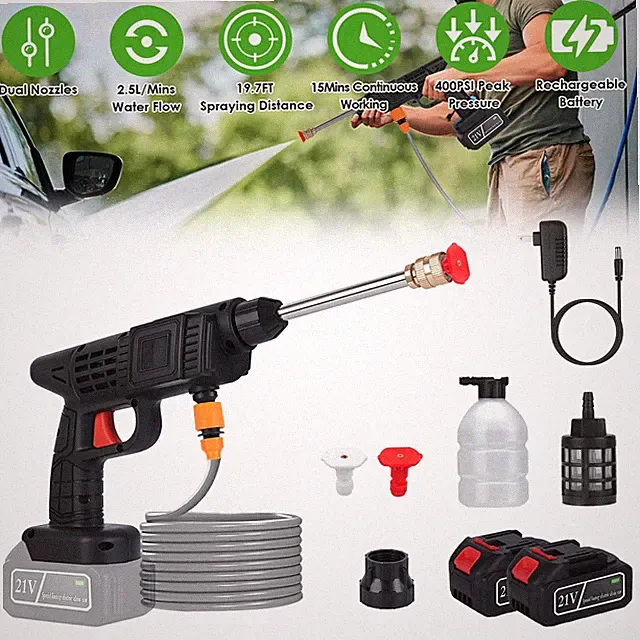 Cordless Pressure Washer 400PSI Portable 21V Power Washer with Nozzles Foam