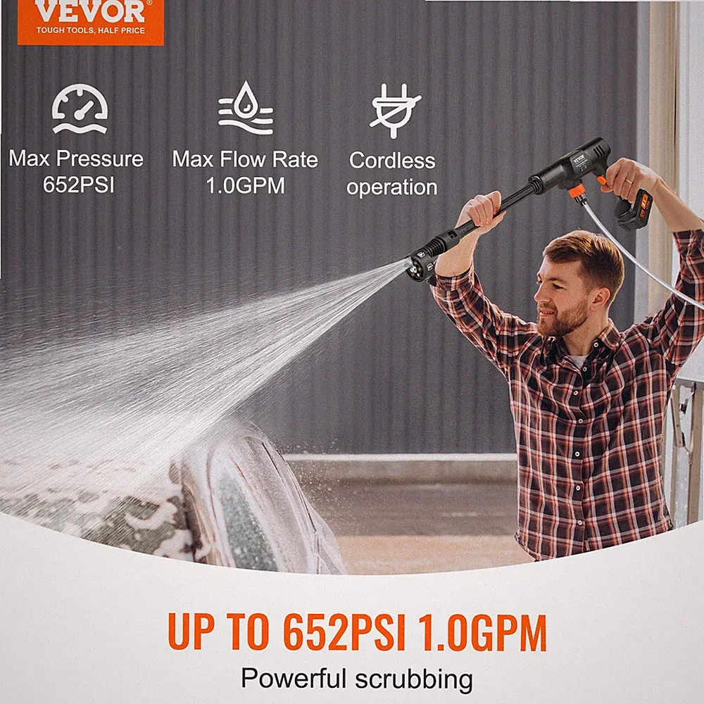 Cordless Pressure Washer 652 PSI 1.0 GPM 4.0Ah Battery 6-in-1 Nozzle
