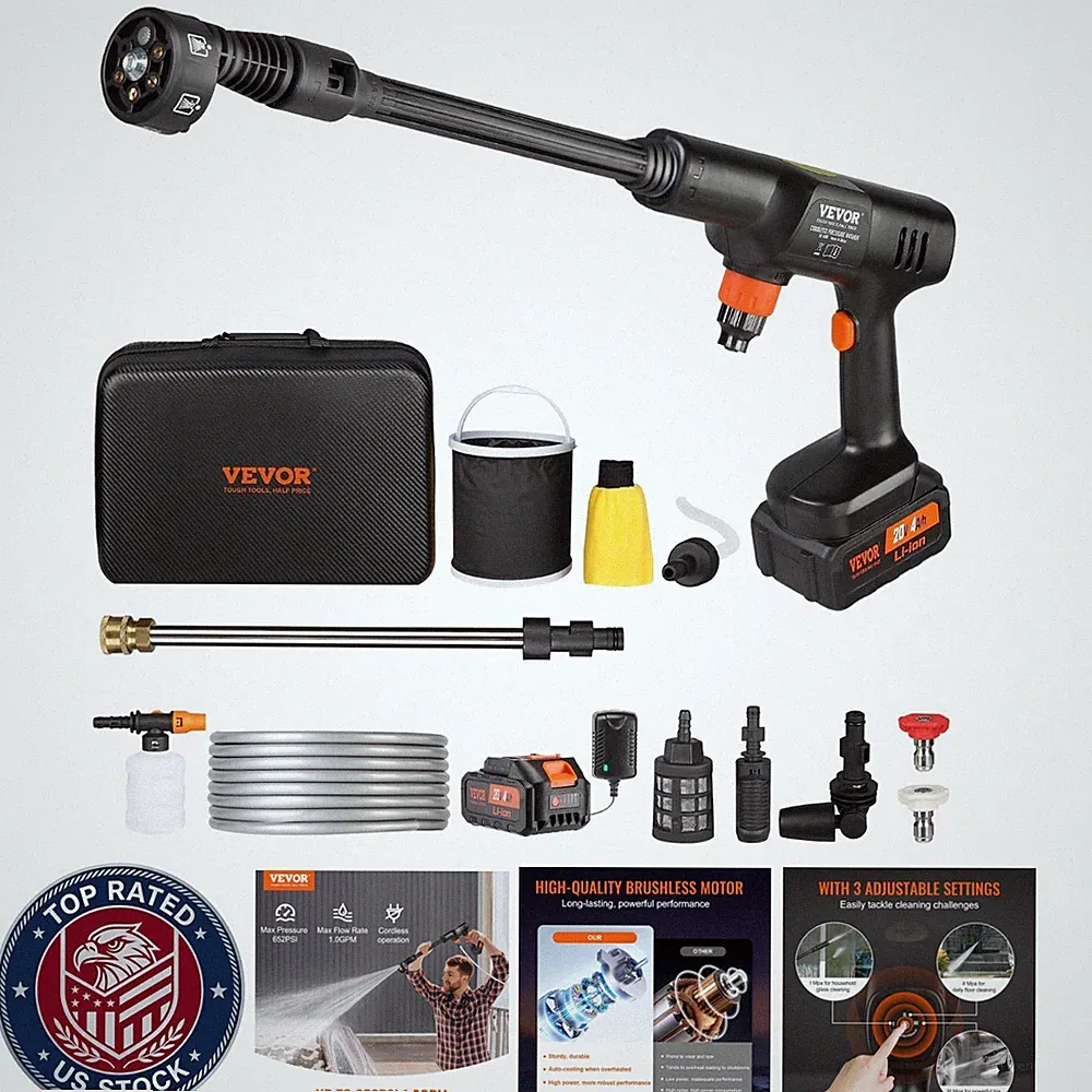 Cordless Pressure Washer, 652PSI 1.0GPM BRUSHLESS Motor Rechargeable 4.0Ah