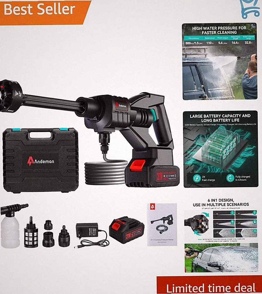 Cordless Pressure Washer 800PSI 1.5GPM Battery Powered Portable Home Cleaning
