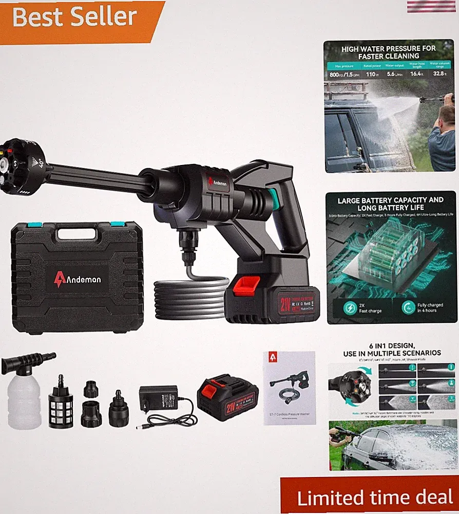 Cordless Pressure Washer 800PSI, 1.5GPM - Ultimate Portable Cleaning Power