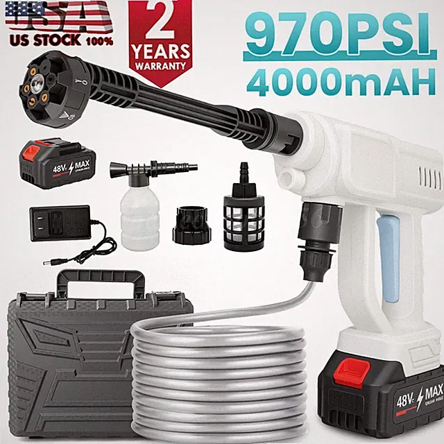 Cordless Pressure Washer 970PSI 6-in-1 Nozzle 4.0Ah Battery Portable Car Cleaner