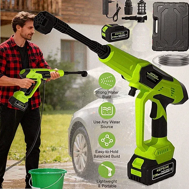 Cordless Pressure Washer, 970PSI Portable Power Washer with 6-in-1 Nozzle 21V