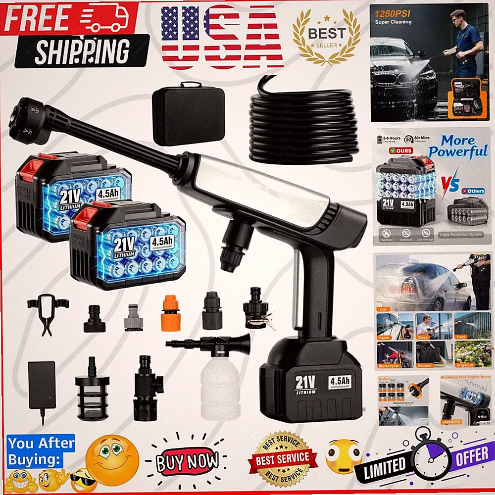 Cordless Pressure Washer Battery Powered,Portable Power Washer with 2pcs 4.5A...