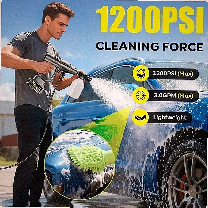 Cordless Pressure Washer Gun 1200PSI Portable Electric Washer for Vehicle/Deck