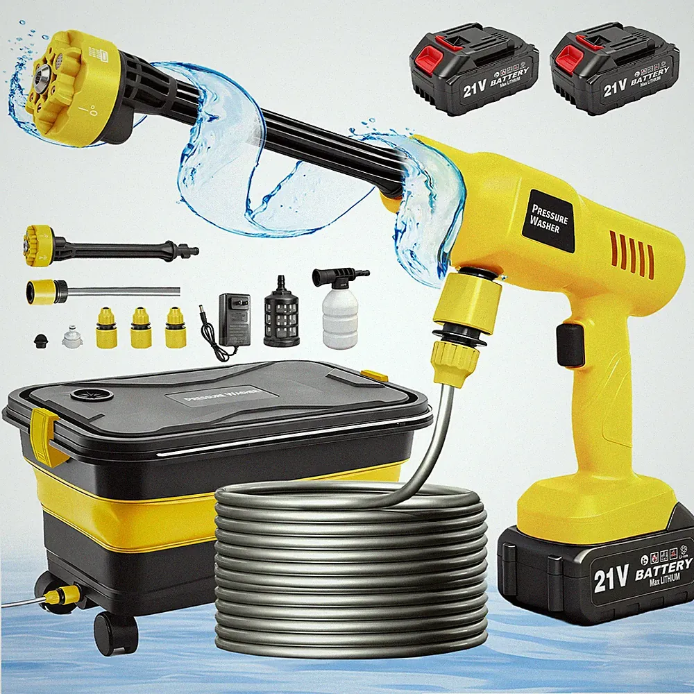 Cordless Pressure Washer Gun 2Batteries 1160PSI 6in1 Nozzle Foldable Water Tank