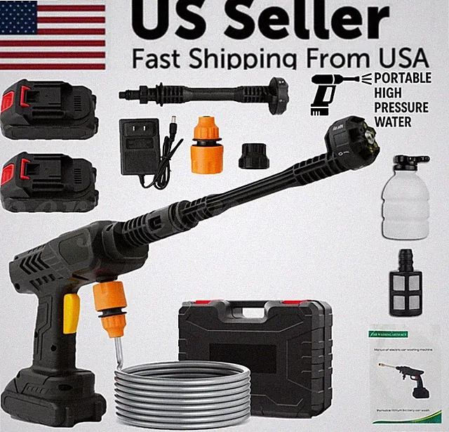 Cordless Pressure Washer Handheld Lithium Cleaning Gun 6 In 1 Nozzle 2 Batteries