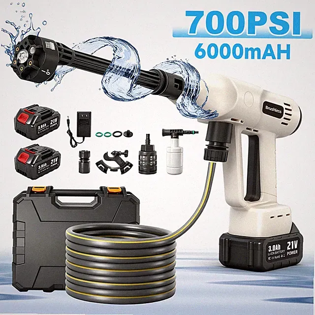 Cordless Pressure Washer Portable Power Washer 6in1 Adjustable Nozzle & 2Battery