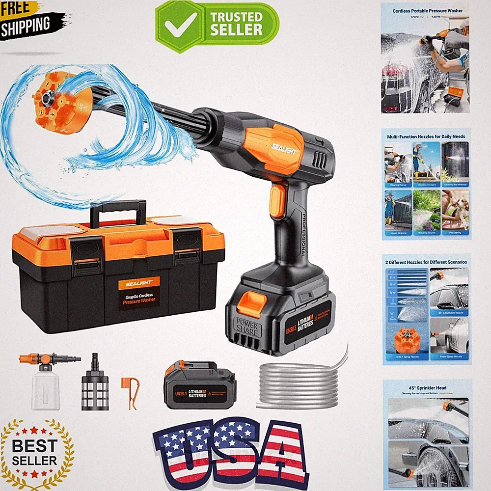 Cordless Pressure Washer Portable Power Washer, 970PSI Portable Car Washer wi...