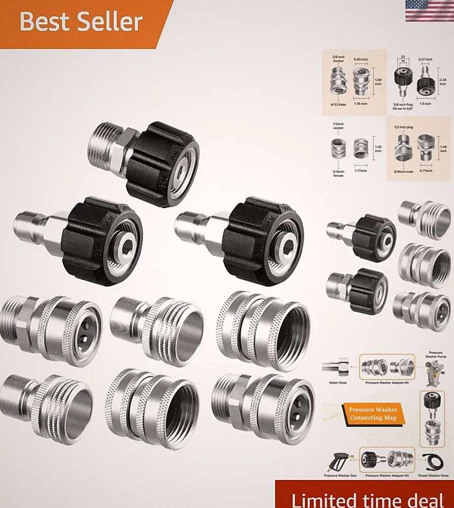 Corrosion Resistant Stainless Steel Pressure Washer Quick Connect Kit - 9 Sets