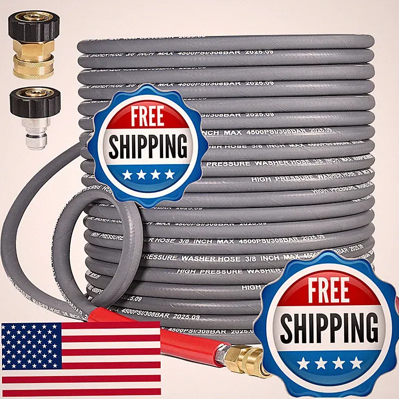 Coyardor 3/8 Pressure Washer Hose 100 Ft 4500 Psi Steel-Braided Non-Marking
