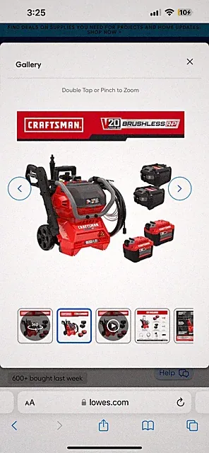 CRAFTSMAN V20 Brushless RP 1500 PSI 1.2-GPMs Cold Water Battery Pressure Washer