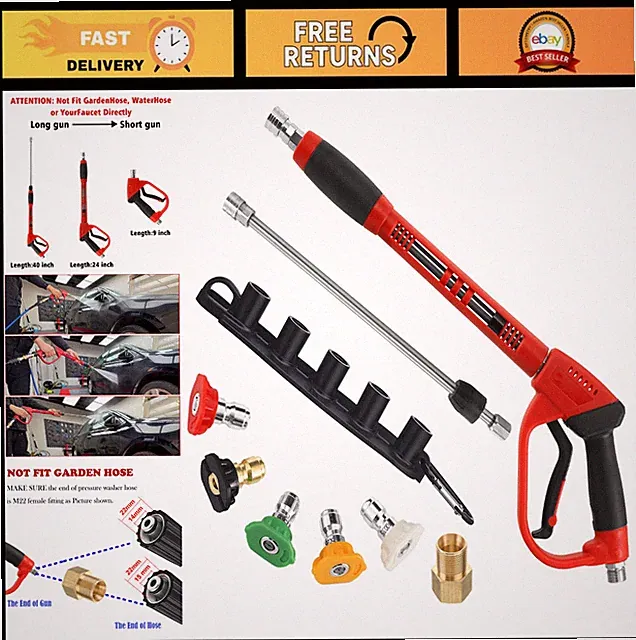 Deluxe Pressure Washer Gun with Extension Wand, 5 Nozzle Tips, M22 Fitting, 5000