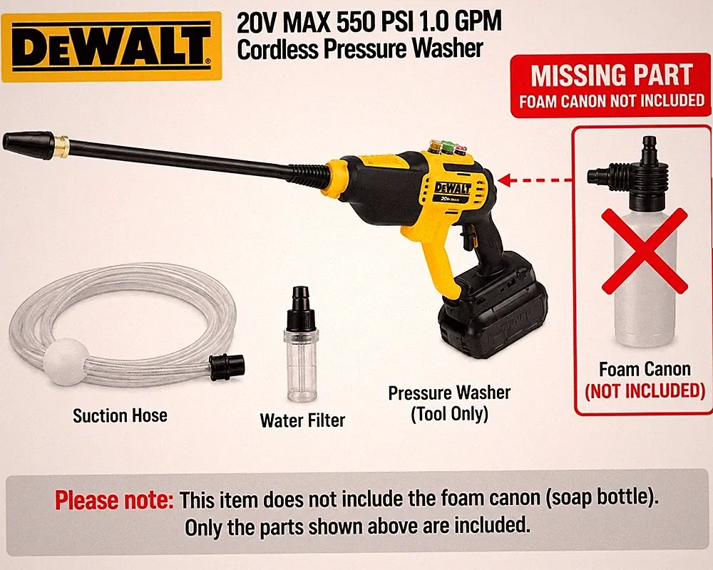 DEWALT 20V MAX 550 PSI 1.0 GPM Cold Water Cordless Power Cleaner, 4-Nozzles