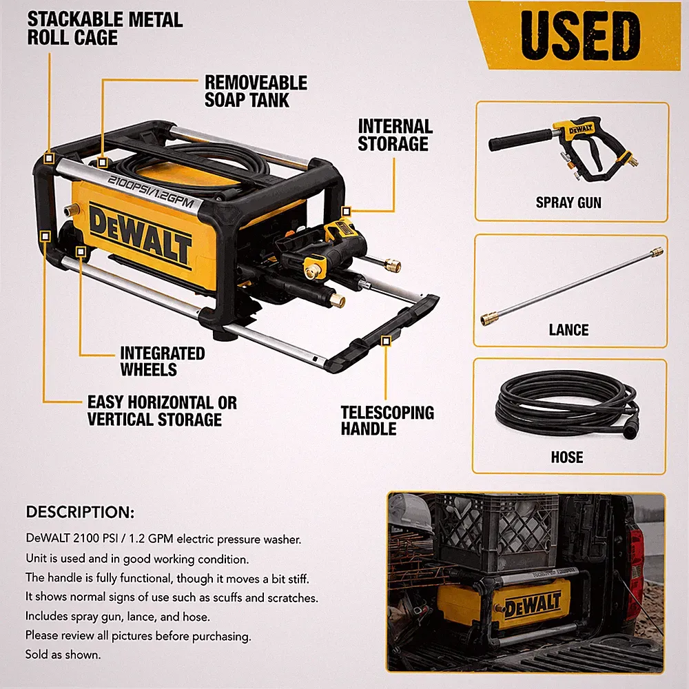 DEWALT 2100 PSI 1.2 GPM 13 Amp Cold Water Electric Pressure Washer w/ Storage