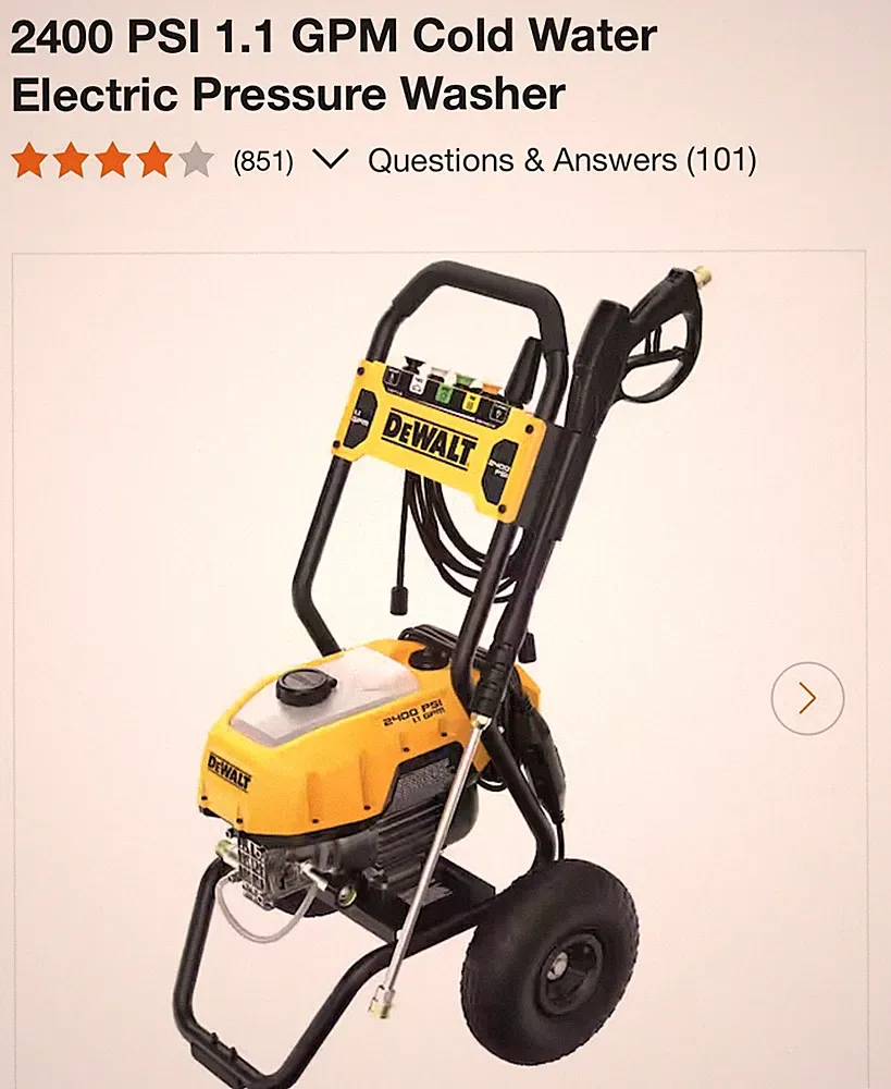 DeWALT DWPW2400 2400 PSI 1.1 GPM Cold Water Electric Pressure Washer w/ Nozzles