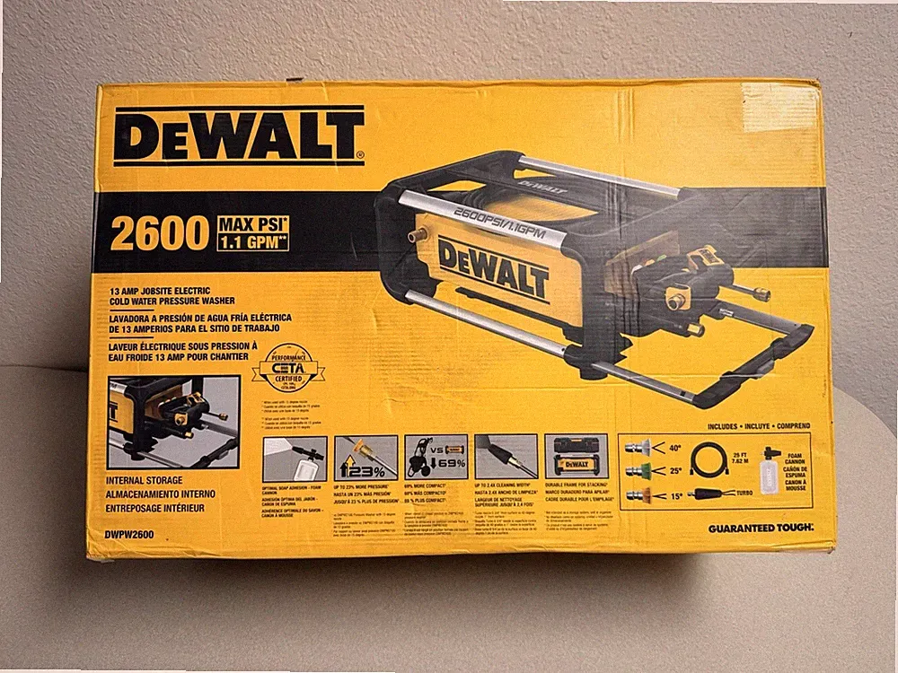 DEWALT DWPW2600 Electric Pressure Washer 2600 PSI 1.1 GPM 25ft Hose