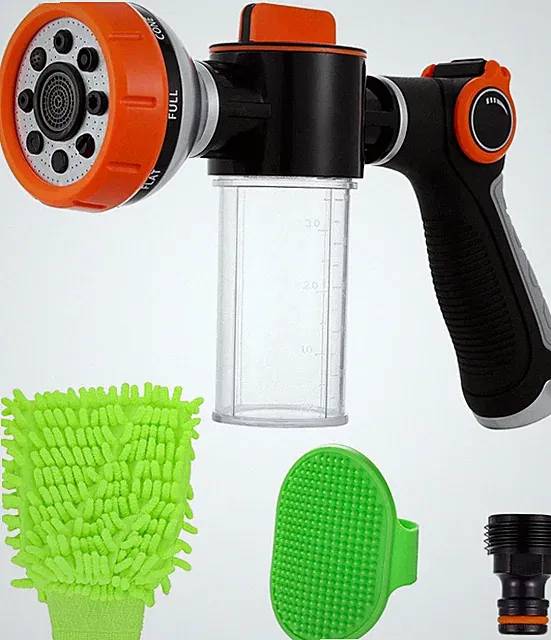 Dog Wash Hose, 8 Patterns High Pressure Garden Hose Soap Sprayer with Soap Dispe