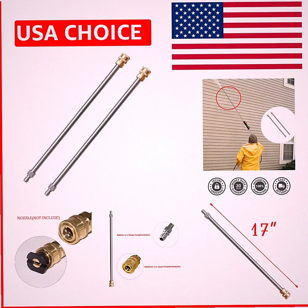 Double Pack 17" Stainless Steel Pressure Washer Wands - Quick Connect, 4000 PSI
