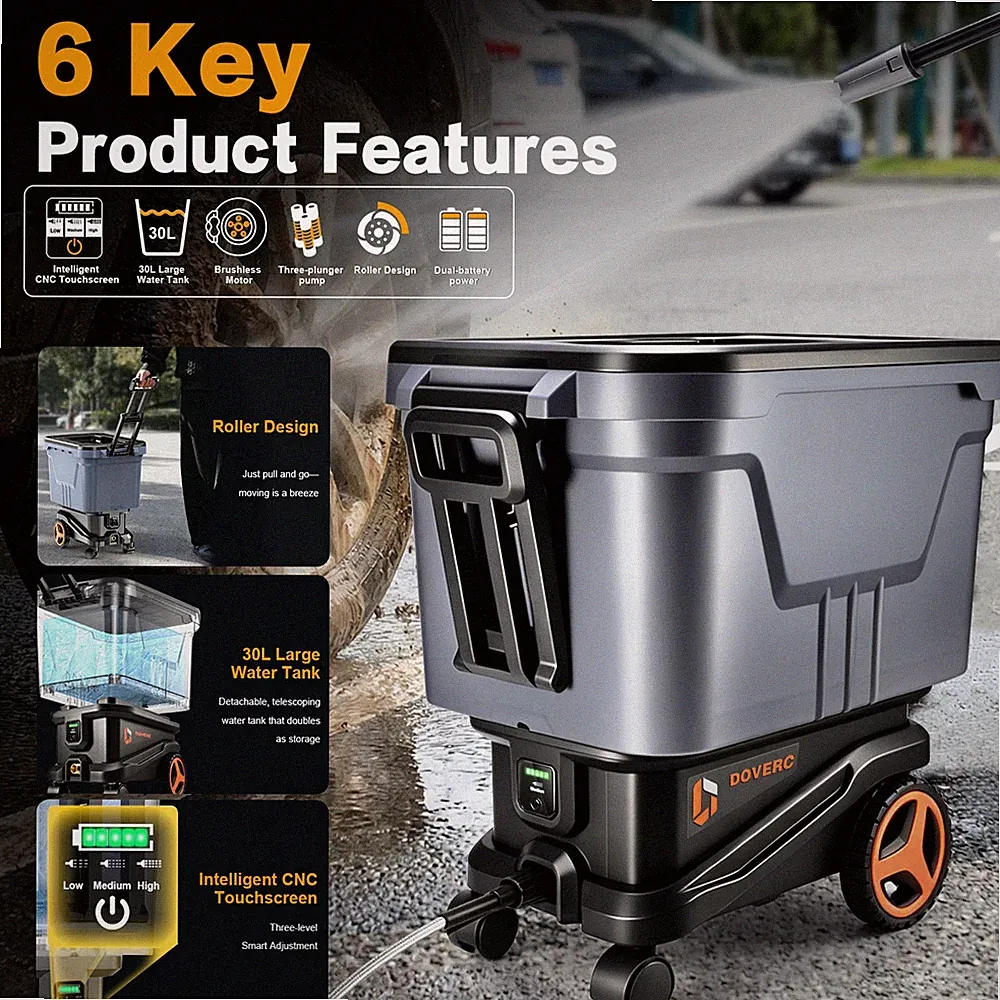 DOVERC Portable Cordless Pressure Car Washer 2000 PSI 3-Modes Power Outdoor