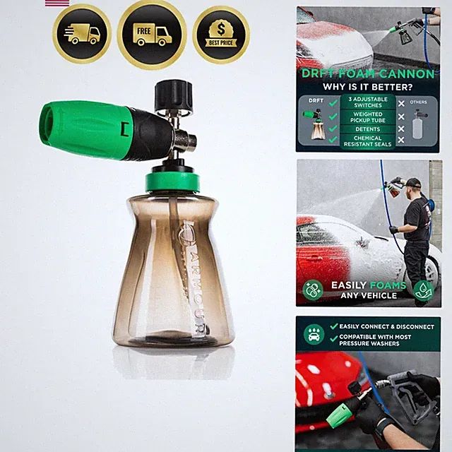 DRFT Foam Cannon – High-Output Snow Foam Sprayer for Pressure Washers, Adjust...