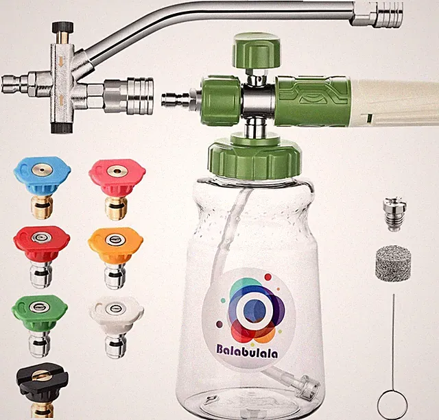 Dual Connector Pressure Washer Foam Cannon w/ 5 Nozzle Tips, 3600PSI, 1/4" Quick