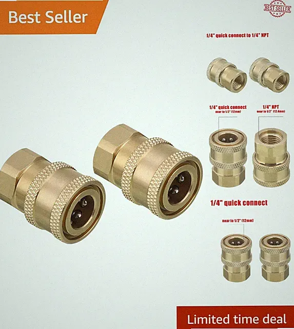 Durable 1/4" Quick Connect Pressure Washer Coupler - 5000 PSI, Brass Design