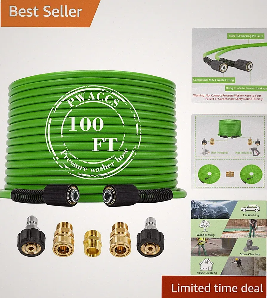 Durable 100 FT Pressure Washer Hose with M22 Fittings – 3600 PSI Performance