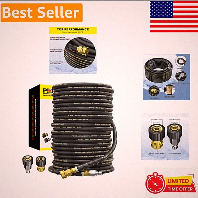 Durable 100FT High-Pressure Washer Hose - No Kink, No Burst, Compatible M22 14mm