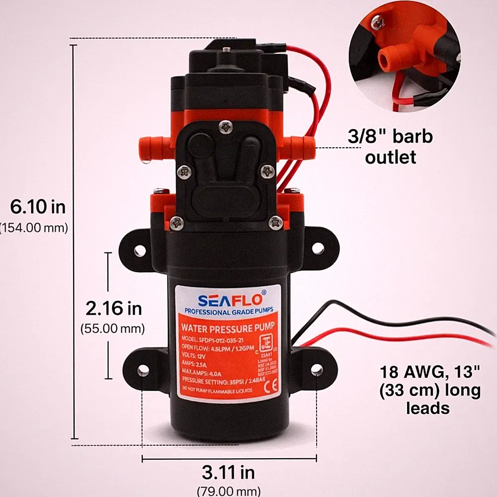 Durable 12V Water Pressure Pump - Self-Priming, Quiet