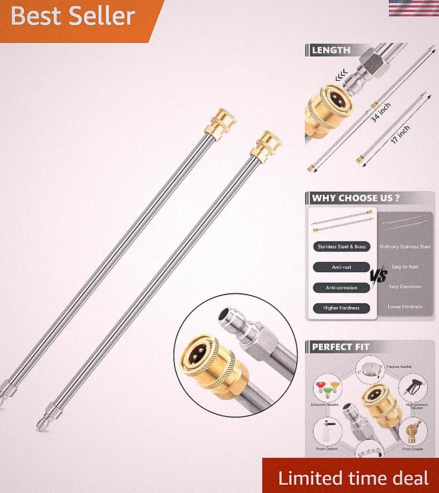 Durable 17-Inch Stainless Steel Extension Wands for Pressure Washers - 2 Pack