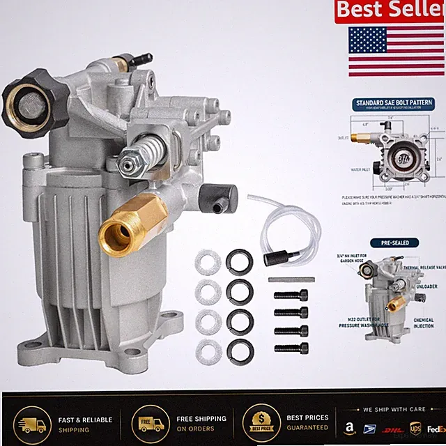Durable 3/4" Shaft Horizontal Pressure Washer Pump - 2.5 GPM for Quick Cleaning