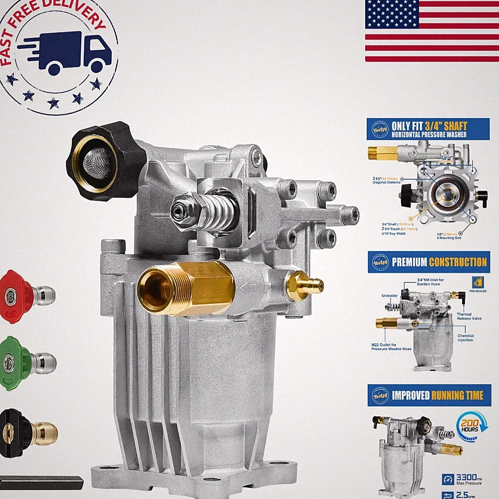Durable 3/4" Shaft Pressure Washer Pump - 3300 PSI, 2.5 GPM, Hassle-Free Setup