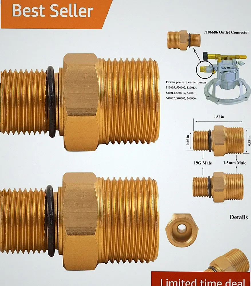 Durable 3/8" Male to M22 Male Connector Kit - Fits Gas Pressure Washer Pumps