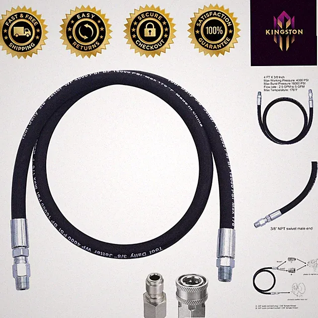 Durable 4 FT Steel Whip Hose for Pressure Washers – 16000 PSI Burst Strength