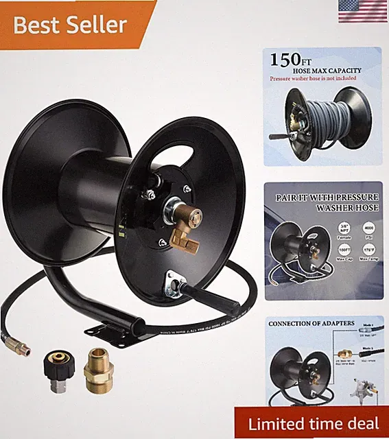Durable 4000 PSI Pressure Washer Hose Reel with Swivel and Mounting Bracket