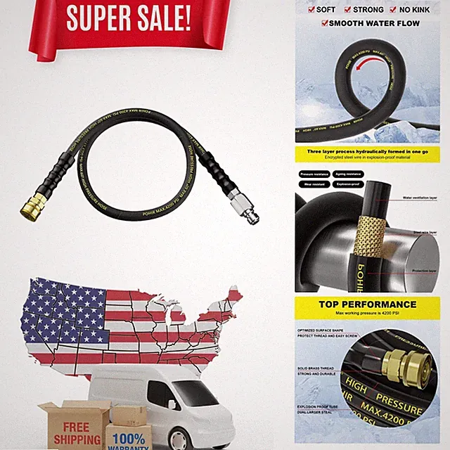 Durable 5 FT High Tensile Pressure Washer Hose - Ideal for Tough Cleaning Tasks