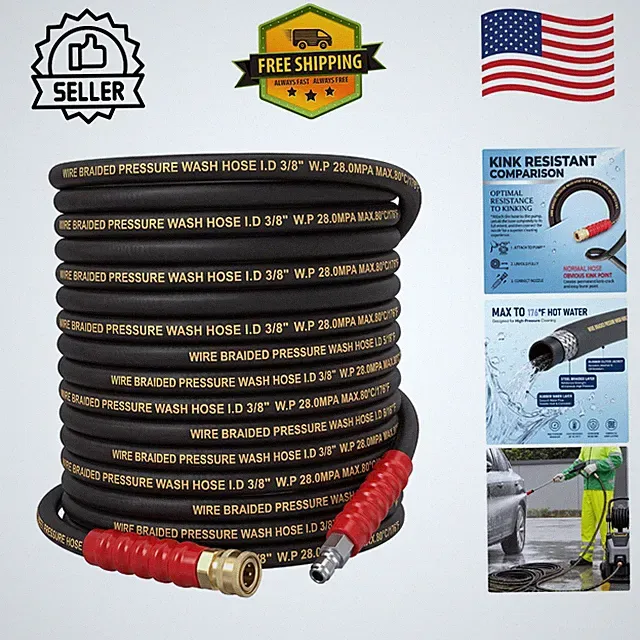 Durable 50FT High Pressure Washer Hose with 3/8" Quick Connect - 16000 PSI Burst