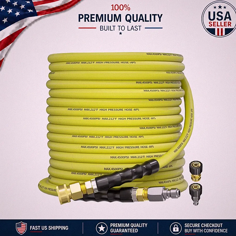 Durable 50FT Pressure Washer Hose - 3/8" Kink-Resistant for Hot & Cold Water