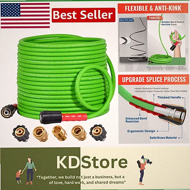 Durable 50FT Pressure Washer Hose - Flexible & Kink Resistant with Quick Connect