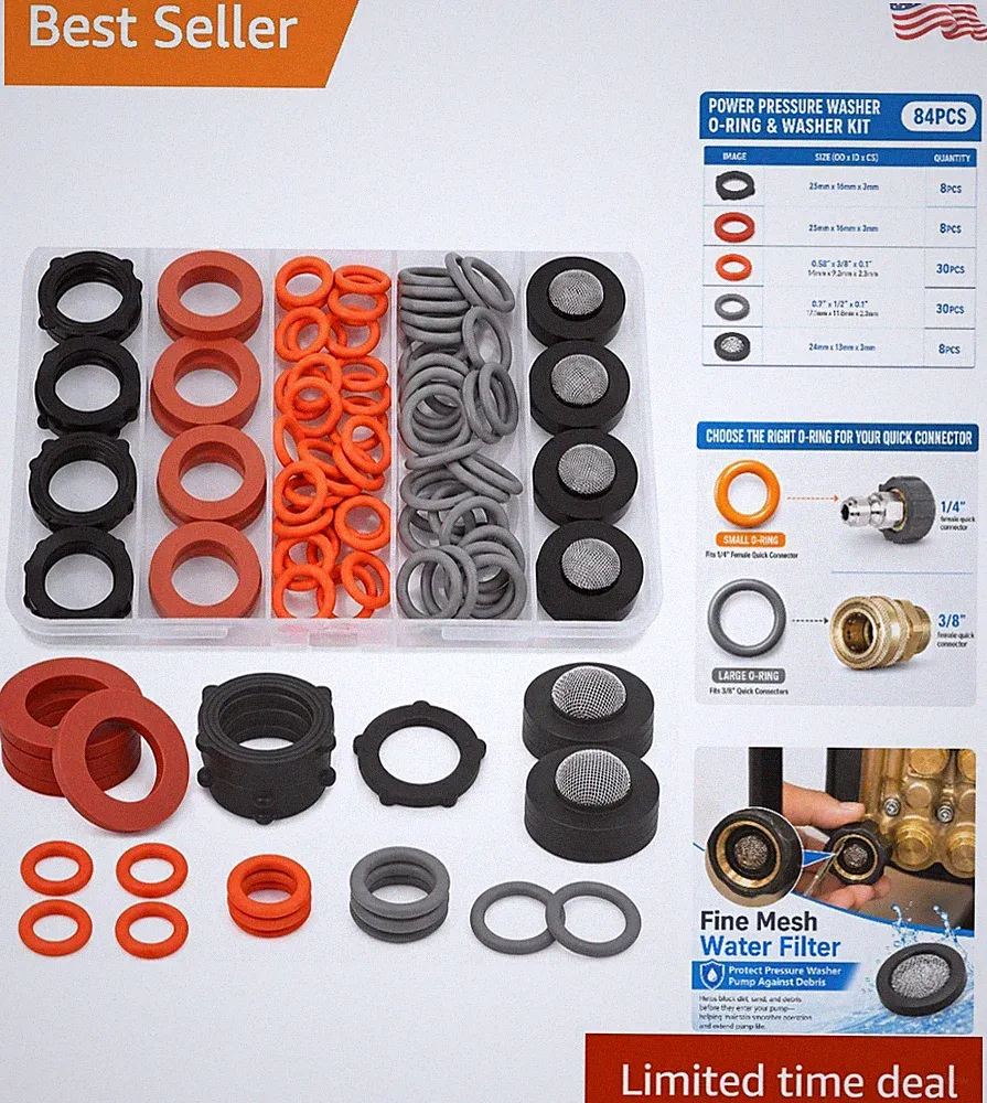 Durable 84 Pcs Pressure Washer O-Rings & Filter Washers: Reliable Leak Solutions