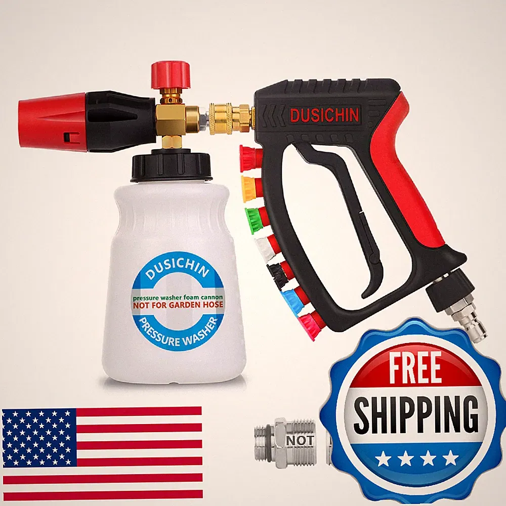 DUSICHIN Pressure Washer Gun Swivel 4000 PSI Foam Cannon Lance 7 Nozzle Tips Car